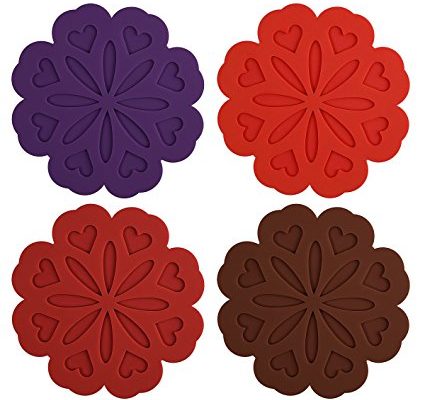 Me.Fam Flower Silicone Trivet,trivet,pot Holder,jar Opener,spoon Rest and Garlic Peeler (Set of 4) flexible,durable,dishwasher Safe,heat Resistant Hot Pads (Marsala(Dark Red)+Red+Coffee+Pupple) Review