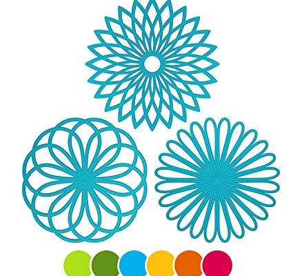 ME.FAN 3 Set Silicone Multi-Use Flower Trivet Mat – Premium Quality Insulated Flexible Durable Non Slip Coasters Hot Pads Blue Review