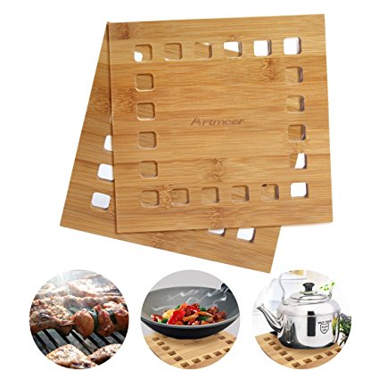 Bamboo Trivet Set Of 2 Pack,Trivet Mats/Hot Pot Holder Pads For Kitchen Tool is Heat Resistant to 450 °F by Artmeer