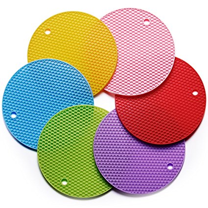 Hot pads, 6pcs Silicone Multipurpose Trivet Mat Home Use for Table Kitchen, Spoon Rest, Jar Opener & Coasters Thick & Flexible(7.0 x 7.0 x 3.1 in)