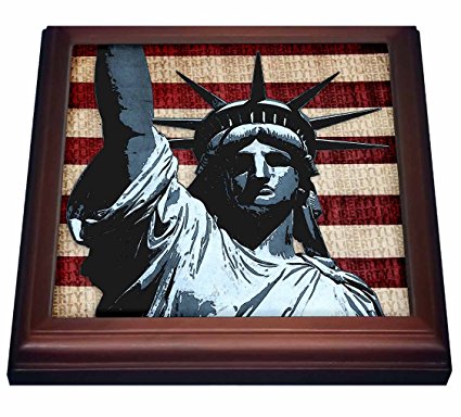 3dRose trv_21925_1 Liberty Flag Patriotic Statue of Liberty with American Flag and Liberty Text Trivet with Ceramic Tile, 8 x 8″, Brown Review