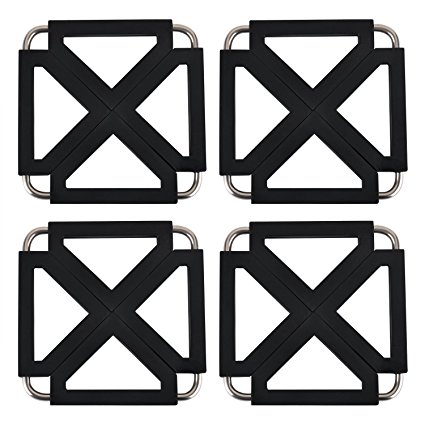 Silicone Trivet Mats Set of 4, Tennove Expandable Trivet Mat Non Slip Heat Resistant Hot Pads Multipurpose Kitchen Gadgets Table Dish Mats, Black