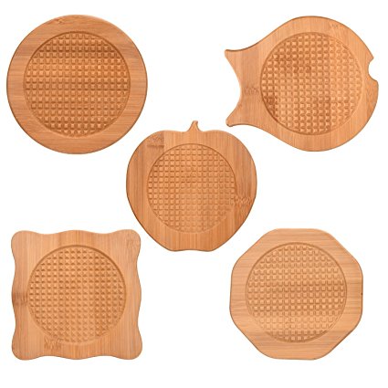 Bamboo Trivets 5 PCS Natural Bamboo Trivet Mat Set 6