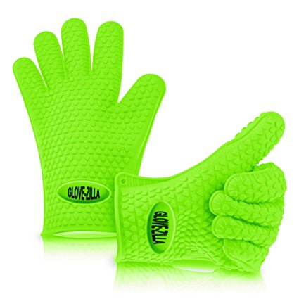 Great Valentine/Easter Gift!!! - GLOVE-ZILLA - One Pair/2 Super Premium - FDA Approved - Heat Resistant Barbeque Cooking and Grilling Gloves - Silicone Grill BBQ Oven Mitts, Trivet, Perfect Grip Pot Holder Non Slip - Guaranteed Best of Amazon