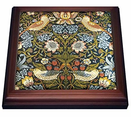 3dRose trv_219390_1 William Morris Strawberry Thief Pattern Trivet with Ceramic Tile, 8″ by 8″, Brown Review