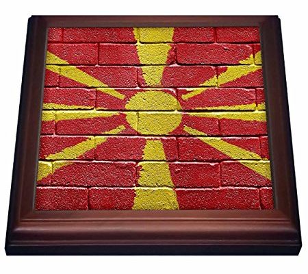 3dRose trv_156930_1 National Flag of Macedonia painted onto A Brick Wall Macedonian Trivet with Ceramic Tile, 8 x 8″, Natural Review