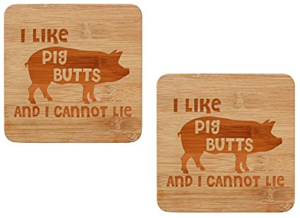 Fathers Day Gifts for Dad I Like Pig Butts and I Cannot Lie Funny Bacon Gifts BBQ Barbecue Tools Trivet Set 2-Pack Wooden Hot Pads