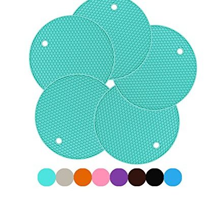 LogHog Set of 5 Silicone Coasters Pot Holder Cup Mat,Non Slip Flexible Durable Heat Resistant Hot Pad (Round) (Teal) Review