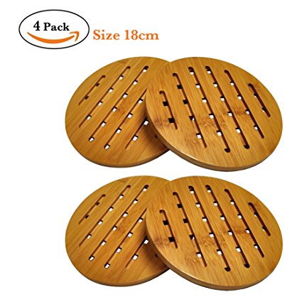 4 Pack Bamboo Trivet Mat Set, Heavy Duty Hot Pot Holder Pads, Non-Slip Hot Pot Holder (4, Round)