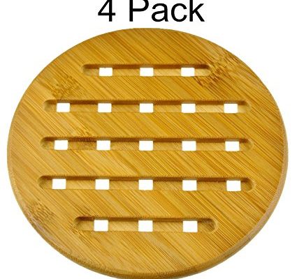 MelonBoat 4 Pack Bamboo Trivet Mat Set, Heavy Duty Hot Pot Holder Pads, 7″ Round Review