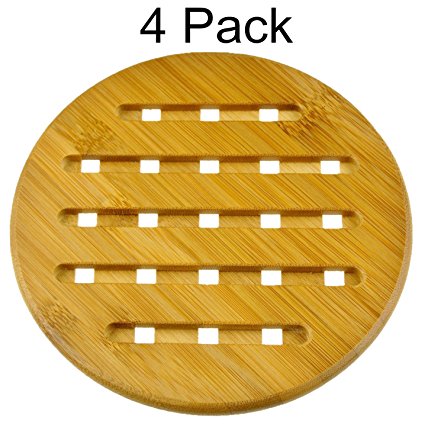 MelonBoat 4 Pack Bamboo Trivet Mat Set, Heavy Duty Hot Pot Holder Pads, 7