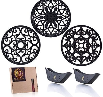 Trivet Set – Silicone Trivets for Hot Dishes – Hot Pads – Pot holders – 2 Silicone Handle Holders – Non Slip Coasters – All from Premium Flexible Insulated Durable Silicone by Kitchen Gold Review