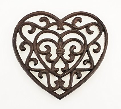 Aunt Chris' Products - Heavy Cast Iron - Heart Trivet with Elegant Scrollwork - With A Vintage Design - And That Old Country Look