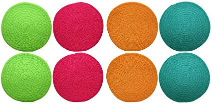 Set of 8 Black Duck Brand Insulated Woven Trivets! 8″ Diameter – 4 Bright and Beautiful Colors – A Stylish Way to Protect Tables and Counter Tops From Heat and Moister! Pink, Teal, Orange, & Green! Review