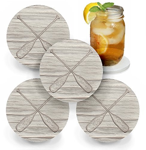 Drink Coasters by McCarter Coasters, Lake Paddles, Absorbent, Light Beige 4.25 inch (4pc)