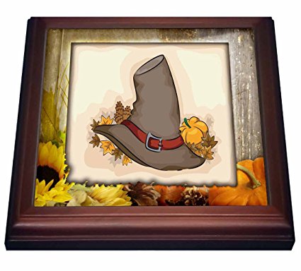 3dRose trv_149990_1 Pilgrim Hat Trivet with Ceramic Tile, 8 by 8″, Brown Review