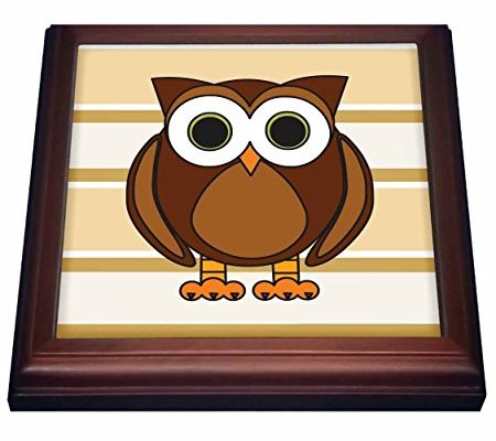 3dRose trv_28532_1 Cute Brown Owl Cream Taupe Stripe Trivet with Ceramic Tile, 8 by 8″, Brown Review