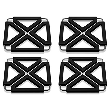 4-Piece Folding Silicone Trivet Mat by Joerid, Non-Slip Adjustable Insulation Table Dish Mats, Tableware Mat (Black)