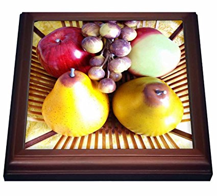 3dRose trv_43858_1 Pears Apples N Grapes in Basket Trivet with Ceramic Tile, 8 by 8″, Brown Review