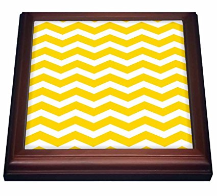 3dRose trv_120236_1 Yellow & White Chevron Zig Zag Pattern Modern Contemporary Zigzag Stripes Trendy Zig Zags Trivet with Ceramic Tile, 8 by 8