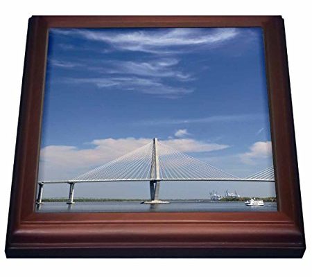 3dRose trv_94246_1 Arthur Ravenel Jr. Bridge, Charleston, South Carolina US41 AJE0103 Adam Jones Trivet with Ceramic Tile, 8 by 8″, Brown Review