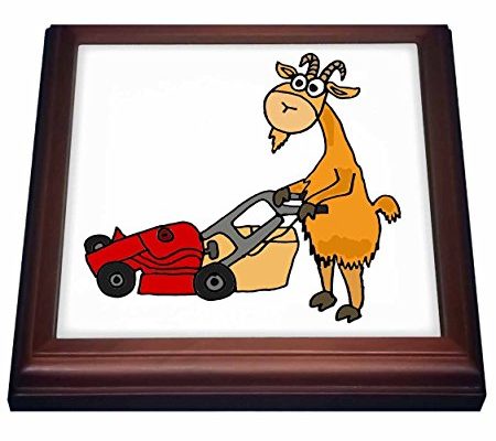 3dRose trv_200088_1 Funny Billy Goat Pushing Red Lawn Mower Trivet with Ceramic Tile, 8 x 8″, Natural Review