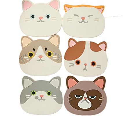 JLHua Silicone Multi-Use Cartoon Cat Trivet Mat(set of 6 Pack)Insulated Flexible Durable Non Slip Hot Pads and Coasters Cup Mats Review