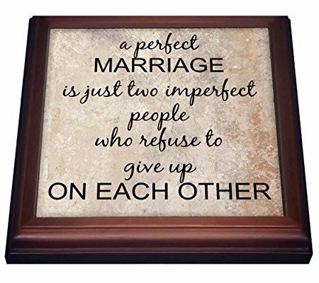 3dRose trv_180092_1 A Perfect Marriage, Black Lettering on Picture of Marble Print Background Trivet with Ceramic Tile, 8 by 8″, Brown Review