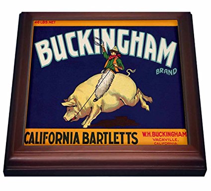 3dRose trv_171140_1 Buckingham Brand California Bartletts Cowboy Riding a Pig Trivet with Ceramic Tile, 8 by 8