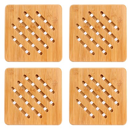 FreeBiz Bamboo Trivet Mat Set for Hot Dishes/Kettle/Cast iron/Glass pots/Pot Heavy Duty Hot Pot Holder/Pans/Dishes/Bowls (4pieces)