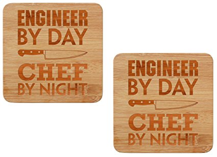 Engineer Gifts Engineer by Day Chef by Night Funny Engineering Gifts Trivet Set 2-Pack Wooden Hot Pads Review