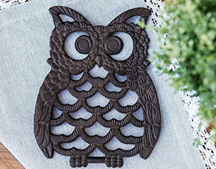 Cast Iron Owl Trivet - Decorative Trivet For Kitchen Counter or Dining Table Vintage, Rustic, Artisan Design - 7.75X6