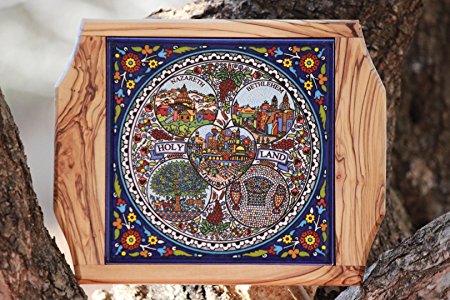 Olive Wood Ceramic Trivet, Tray - Aelia Farms Jerusalem