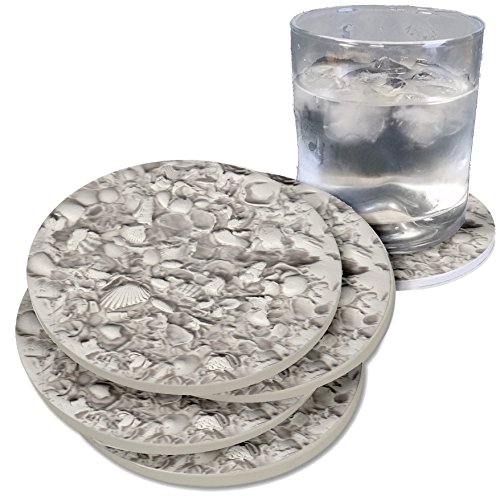 Drink Coasters by McCarter Coasters, Tiny Shells, Absorbent, Light Beige 4.25 inch (4pc)