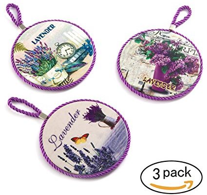 Bloom Flower Decorative Trivet Mat (Set of 3) for Hot Dishes, Pots and Pans,Coasters with Rope Hanging -Non-Slip Heat Resistant for Table Kitchen – Porcelain with Cork Base, 5-1/2 Review