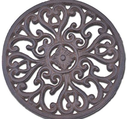 Decorative Round Cast Iron Trivet Ornate Heart Design 7″ Wide Review