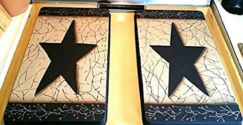 Primitive Country Decor Hand Painted Farmhouse Style Faux Crackled Stainless Steel Stove Burner Covers Set of 2