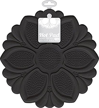 Talisman Designs No-Slip Grip Hot Pad, Pot Holder & Trivet, BPA-free Silicone, Black, 7.5