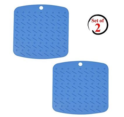 Trivet Mat, Silicone Hot Pot Holder,Xjoyous – Jar Easy Open Grip Pads Spoon Rest and Garlic Peeler Non Slip Flexible Durable Dishwasher Safe Heat Resistant Hot Pads (Set of 2 blue) Review