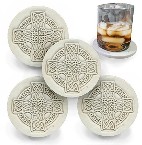 Drink Coasters by McCarter Coasters, Celtic Cross, Absorbent, Light Beige 4.25 inch (4pc)