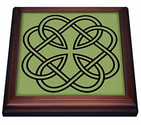 3dRose trv_44274_1 Black Celtic Design on a Moss Green Background Trivet with Ceramic Tile, 8 by 8″, Brown Review