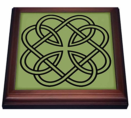 3dRose trv_44274_1 Black Celtic Design on a Moss Green Background Trivet with Ceramic Tile, 8 by 8