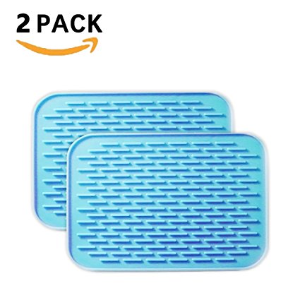 BOBILIFE Premium Silicone Pot Holders,Trivets, Jar Openers,Spoon Rests &Coasters - 5 in 1 Kitchen Tool - Heat Resistant to 442 °F, Thick & Flexible - Set of 2 (BLUE)