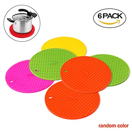 Thick Silicone Hot Pads, CRIVERS Flexible Trivet Mat, Pot Holders, Spoon Rest, Jar Opener & Coasters, Heat Resistant Bowl Saucepan Mat, Dishwasher Safe Kitchen Pads(Set of 6, Assorted Colors)