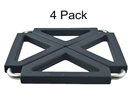 MelonBoat Expandable Silicone & Metal Trivet Mat, Hot Pot Holder Pads, 6.3″ Square Black, Set of 4 Review