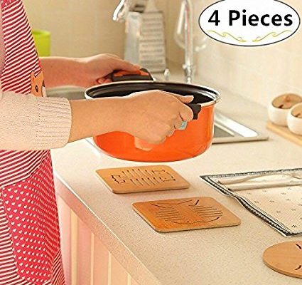 4 Pack Wood Hot Pads Pot Holders, Magnolora Insulated Non Slip Trivet Mat Set for Kitchen, Hot Pads, Teapot Trivet, Baking, Cooking, Review