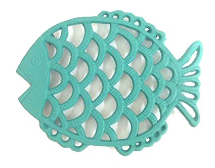 Teal Blue Fish Kitchen Trivet Painted Cast Iron Review