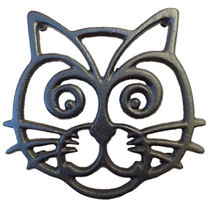 Cat Trivet - Black Cast Iron - for Kitchen & Dining Table - More than One Makes a Set for Counter, Wall Art or Decoration Accessory - Housewarming & Cat Lover Gifts - 6.6 by 6.3 In