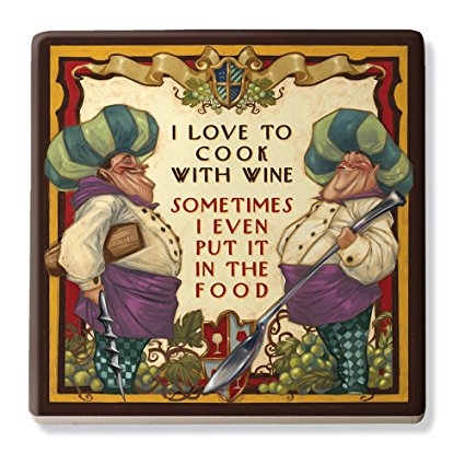 Epic Products Old World Charm Ceramic Trivet I Love To Cook With Wine, Multicolor