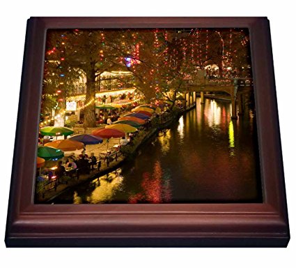 3dRose trv_94613_1 USA, Texas, San Antonio Riverwalk Area / Evening US44 WBI0260 Walter Bibikow Trivet with Ceramic Tile, 8 by 8″, Brown Review